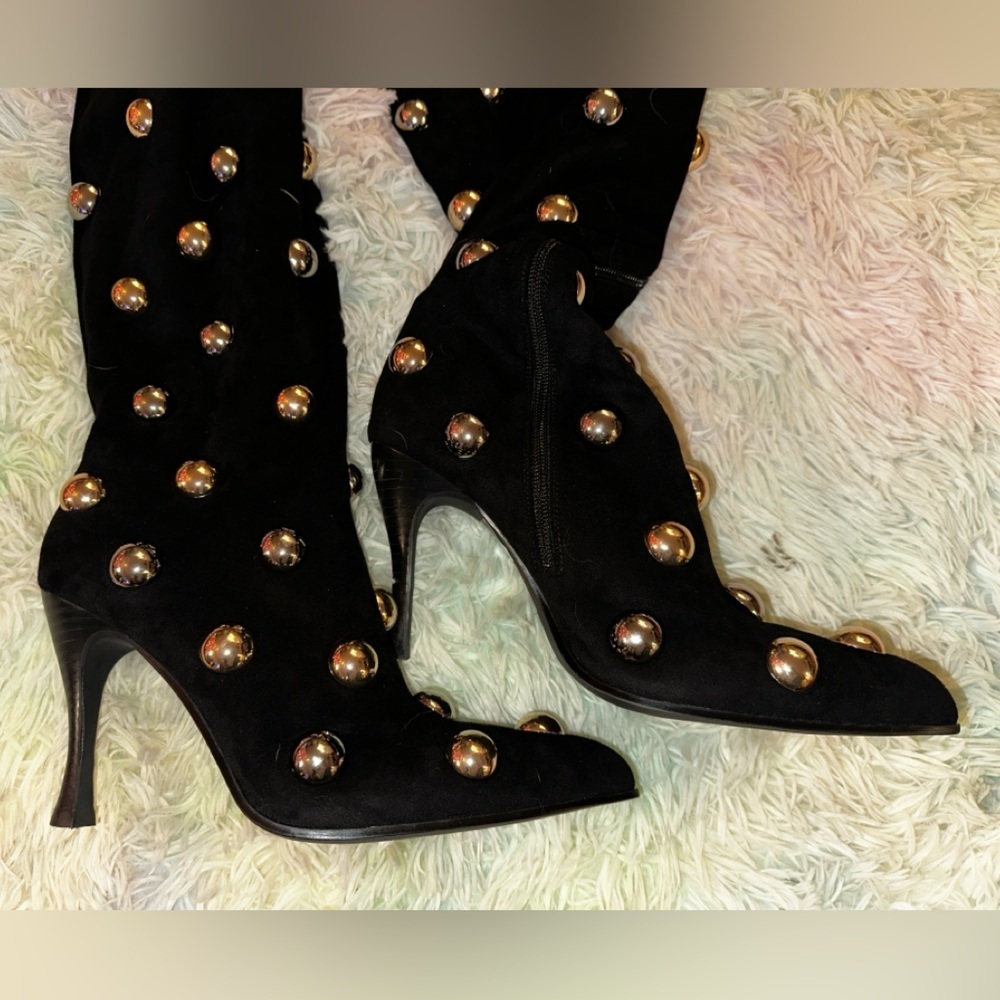 New Jeffrey Campbell Slouchy Over The Knee Studded Black Suede Boots - Picture 12 of 15